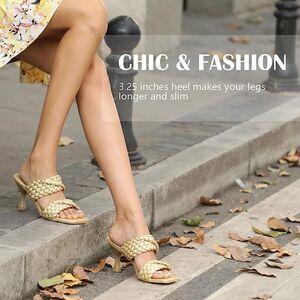 (8-2793) WSKEISP Women's Braided Heels Sandals Square Stiletto Sz 36 (5.5)